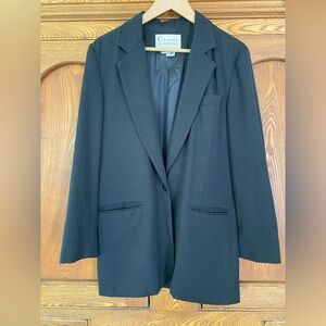 Career Essentials 10 M oversize longline one button blazer black 100% wool twill